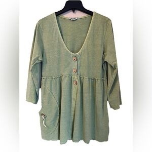 Liz And Jane Vtg Babydoll Cardigan Women’s S Green Tunic Button Front Art soft